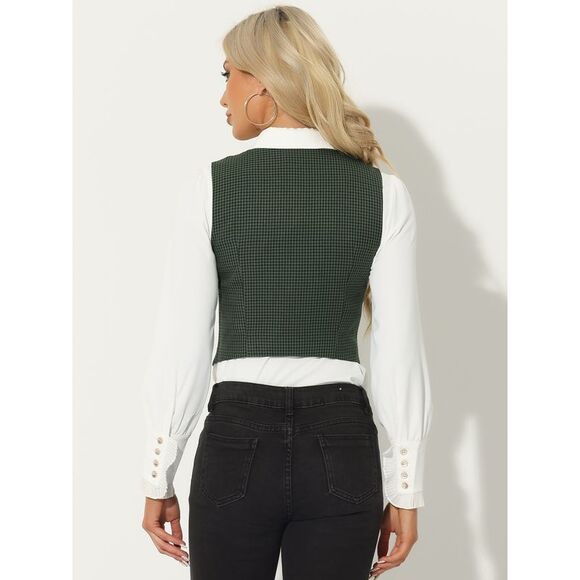 Steampunk Vest Suit Racerback Vintage Plaid Waistcoat Green - Picture 4 of 7